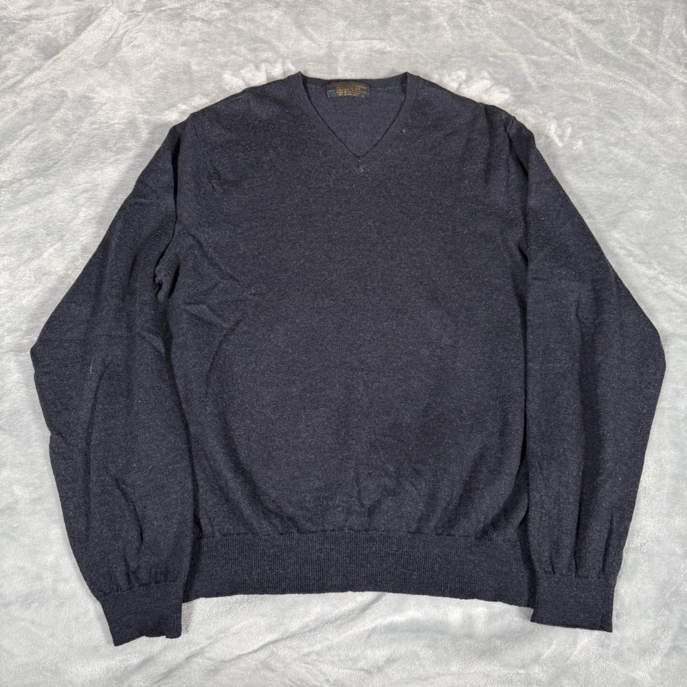 Vintage Brooks Brothers V Neck Wool Sweater Mens L (Fits M Slim) Faded Blue 90s - Picture 1 of 8